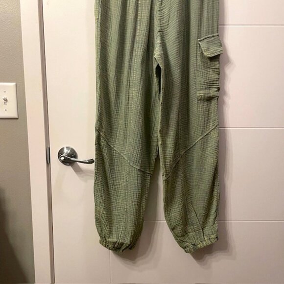 NWT New In Cotton Cargo Joggers Pull On Pants Green Size Large - Picture 9 of 16
